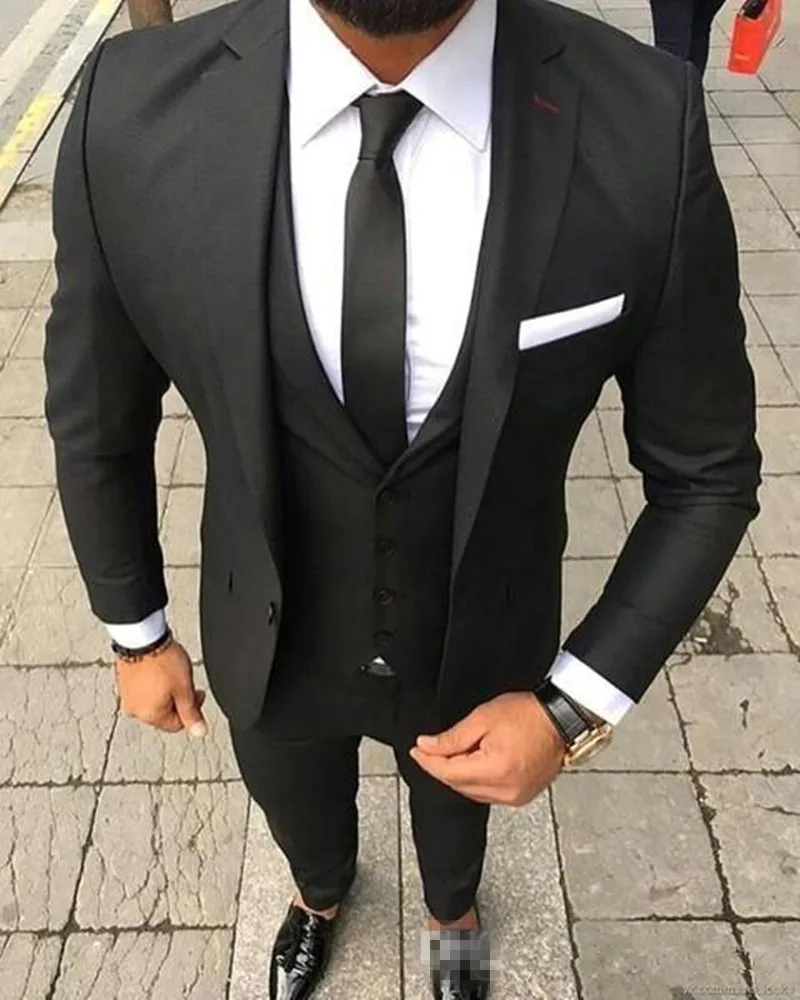Classy Wedding Tuxedos Suits Slim Fit Bridegroom For Men 3 Pieces Groomsmen Suit Formal Business Outfits Party (Jacket+Vest+Pant image 3