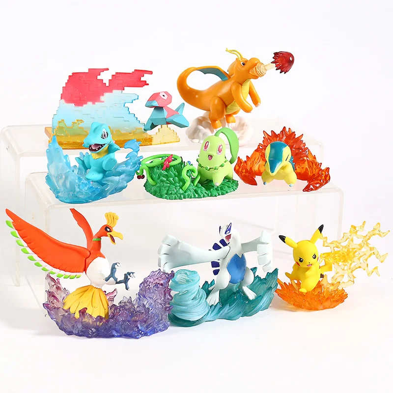 Pokemon Desktop Figure vol.3 Pikachu Ho-Oh Totodile Chikorita Lugia Charizard Cyndaquil Porygon 8pcs/set