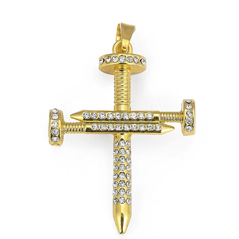 

Iced Out Bling Bling Nail Cross Pendant Necklace Mirco Pave Prong Setting Men Women Female Male Fashion Hip Hop Jewelry BP140