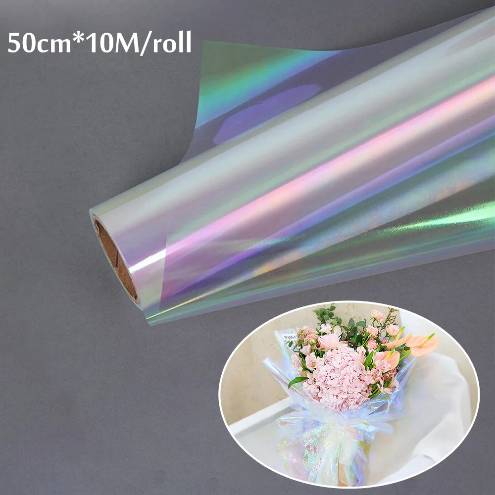 10m Iridescent Flower Bouquet Wrapping Cellophane Rainbow Film Valentines Day Gift Packaging Birthday Wedding Party Decorations