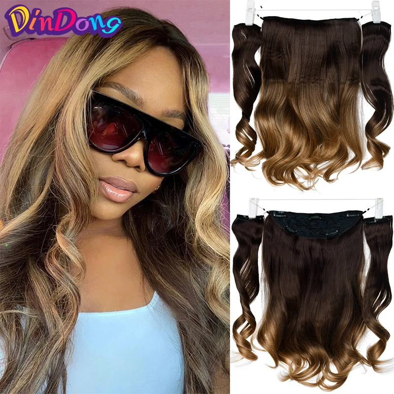 DinDong Synthetic Fish Line Hair Wavy Clip in Hair Extensions 3/4 Half Wig 3 Styles Available Premium Heat Resistant Hair