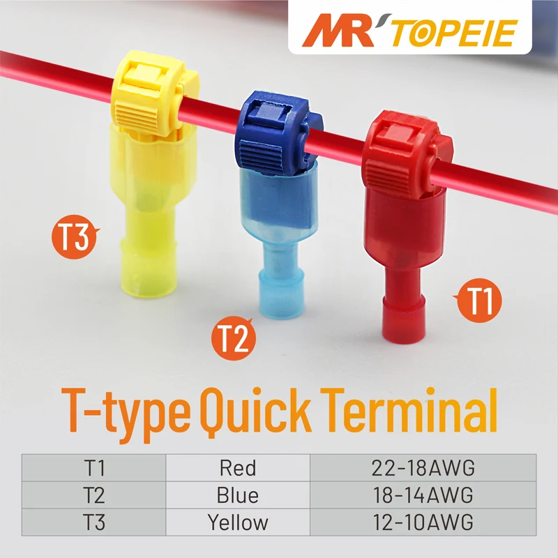 10/20/30Set T Type Qiuck Electrical Cable Connectors Snap Splice Lock Wire Terminal Crimp Wire Electric Connector Accessory