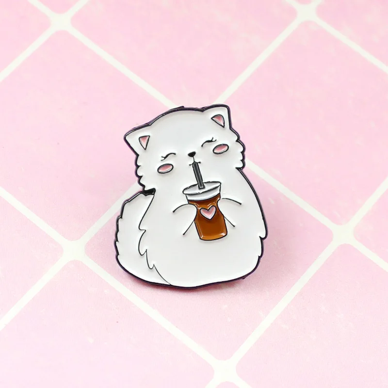 Naughty Cat Custom Enamel Pins Happy Drink Drink ANIMAL BADGE Lapel Pin Cartoon Brooches Jewelry for Children Friends Wholesale