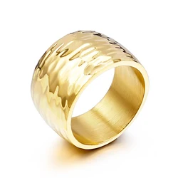 Gold Color Titanium Wave Ring for Women Highly Polished Stainless Steel Shiny 10mm Wide Ring
