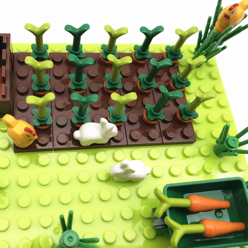 New MOC Farm Toys Building Blocks for Kids DIY Farmer Cart Radish Rabbits Bricks Parts Compatible Juguetes Bloques Para Ninos