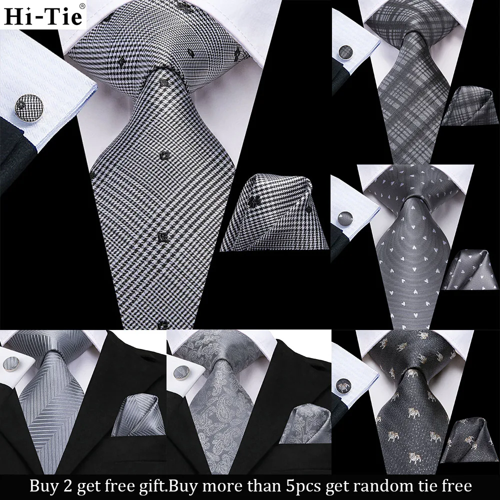 Gray Solid Paisley Gift Mens Necktie Gravata Silk Wedding Tie For Men Hanky Cufflink Set Fashion Designer Business Dropshipping