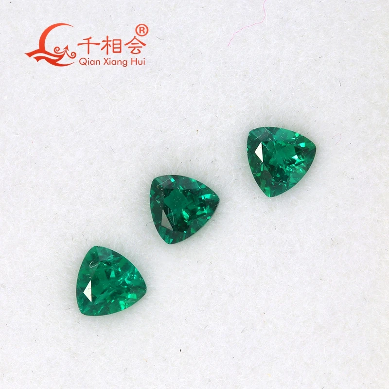 

4MM green trillion shape Created Hydrothermal Muzo Emerald including minor cracks and inclusions loose gemstone