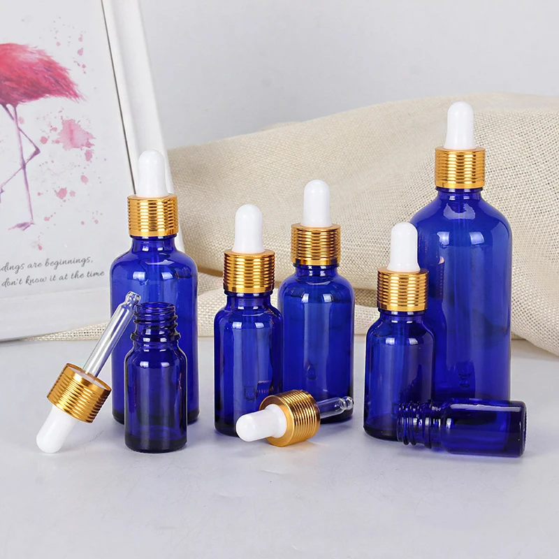 Dropper Bottle Blue Glass 5-100ML Reagent Eye Dropper Drop Aromatherapy Liquid Pipette Refillable Bottle Essential Oil Container