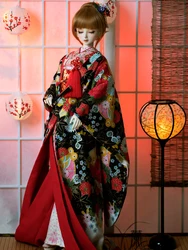 BJD Doll Clothes Kimono Japanese Style Red and Black Printed Kimono Famous Prostitute 1/3 1/4 1/6 Uncle SD YOSD Doll Accessories