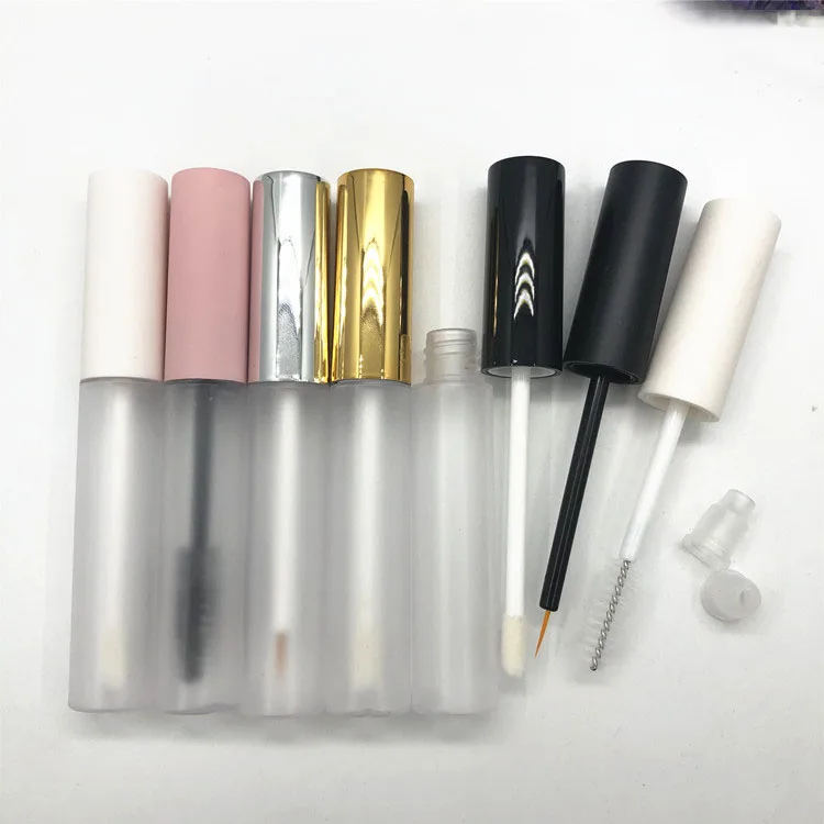 Tube vide pour mascara 10ml, 50 pièces, bouteille transparente pour cils, blanc givré, couvercle rose, emballage cosmétique, vente en gros