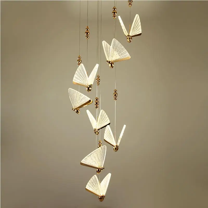 Butterfly Stairwell decoration LED Pendant Lamp luminaria living room hotel fixtures Bar kitchen staircase LED Pendant Lighting