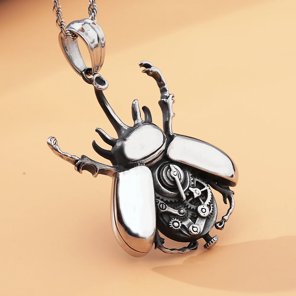 Punk Hip Hop Steam Mechanical Insect Pendant Necklace Men Unique Cool Men Stainless Steel Biker Necklace Jewelry Accessories