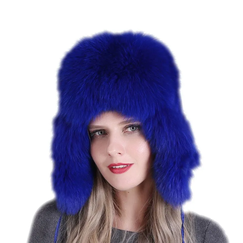 Genuine Fox Fur Bomber Hats Winter Women Caps Fashion Ear Protector Headgear LF21013QX