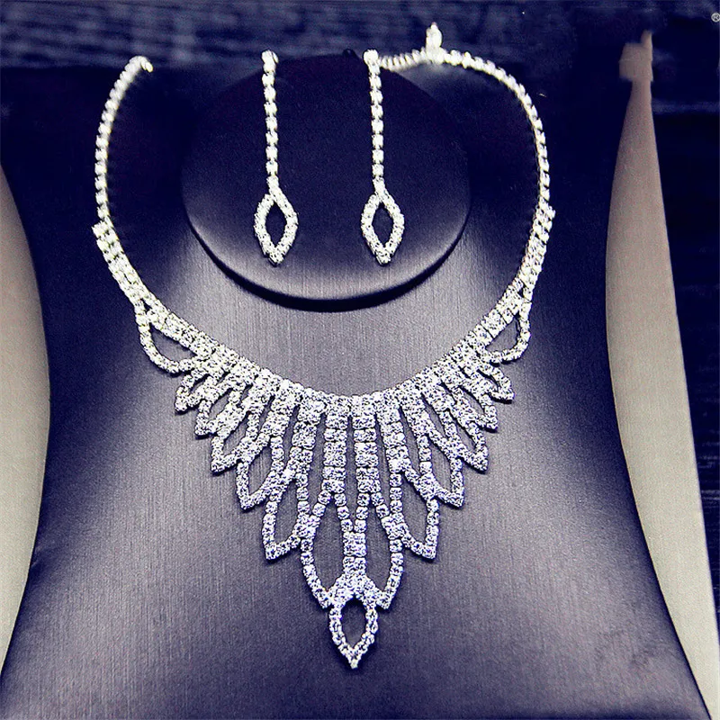 FYUAN Luxury Geometric Rhinestone Necklace Earrings For Women Long Tassel Bridal Weddings Jewelry Sets