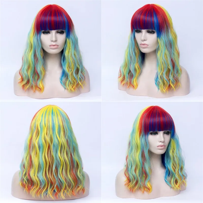 GAKA Long Synthetic Wigs for Women Cosplay Wigs with Cut Bang Heat Resistant Pink Rainbow Ombre Pink