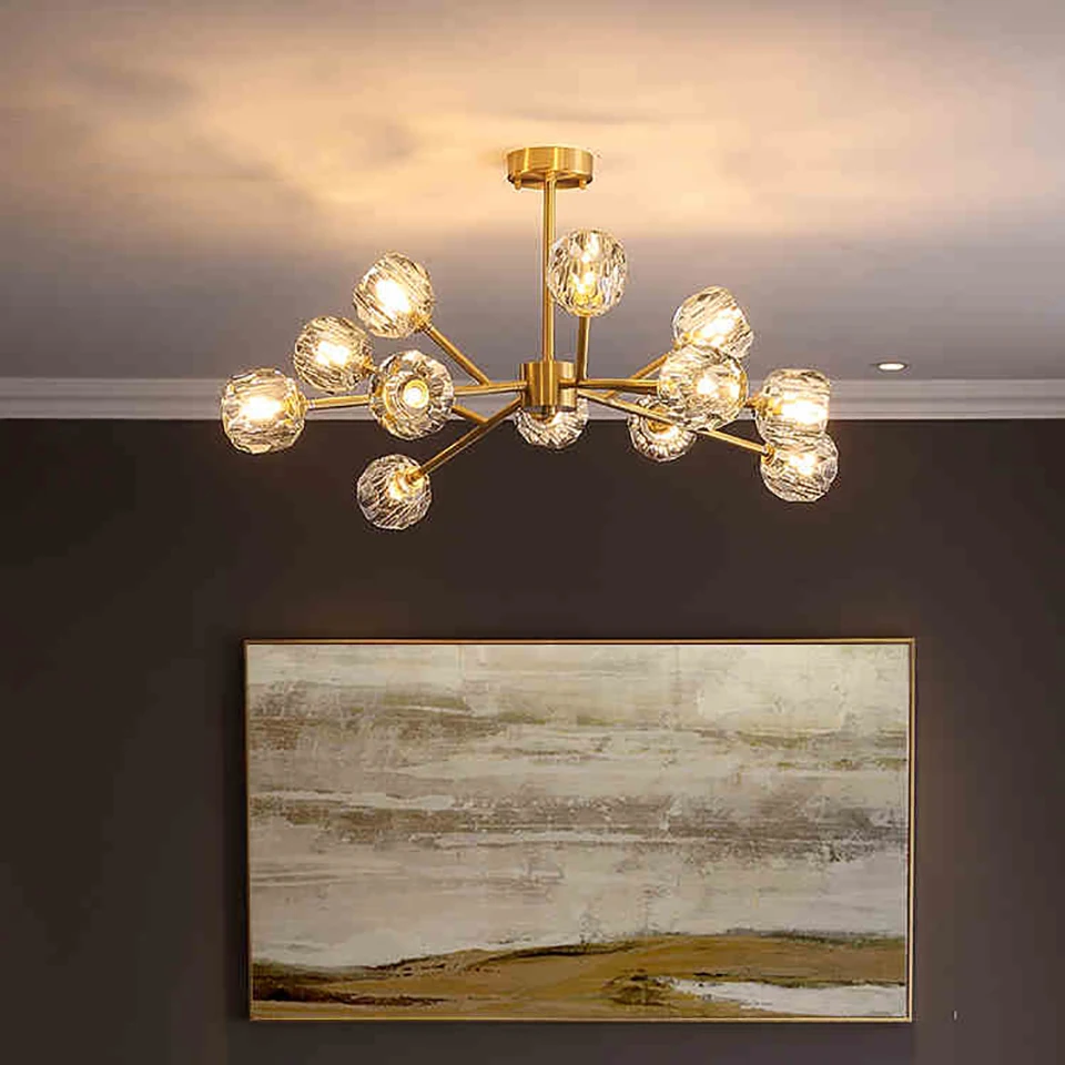 Modern gold and crystal chandelier American luxury designer lights Dining Room Gold Lustre Molecular art island chandelier