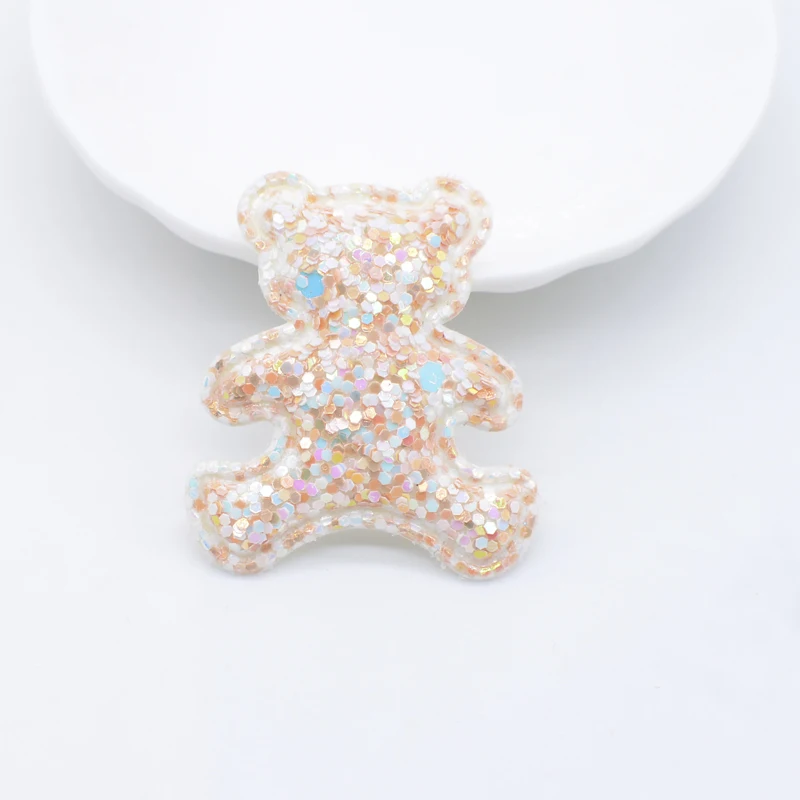 20Pcs 32*36mm Glitter Leather Padded Bear Appliques for Craft Clothes Sewing Supplies DIY Headwear Clips Bow Decor Accessories