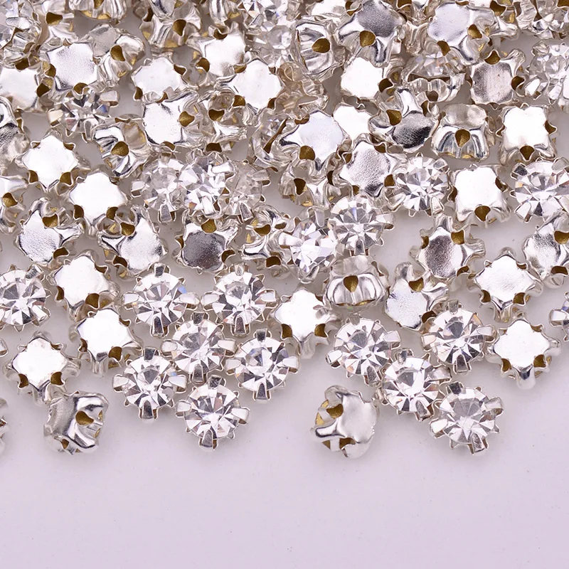 JUNAO SS12 3mm 1440pcs Sew On Clear Glass Rhinestone Applique Flatback Crystal Stones Silver Gold Claw Strass for Clothes Crafts