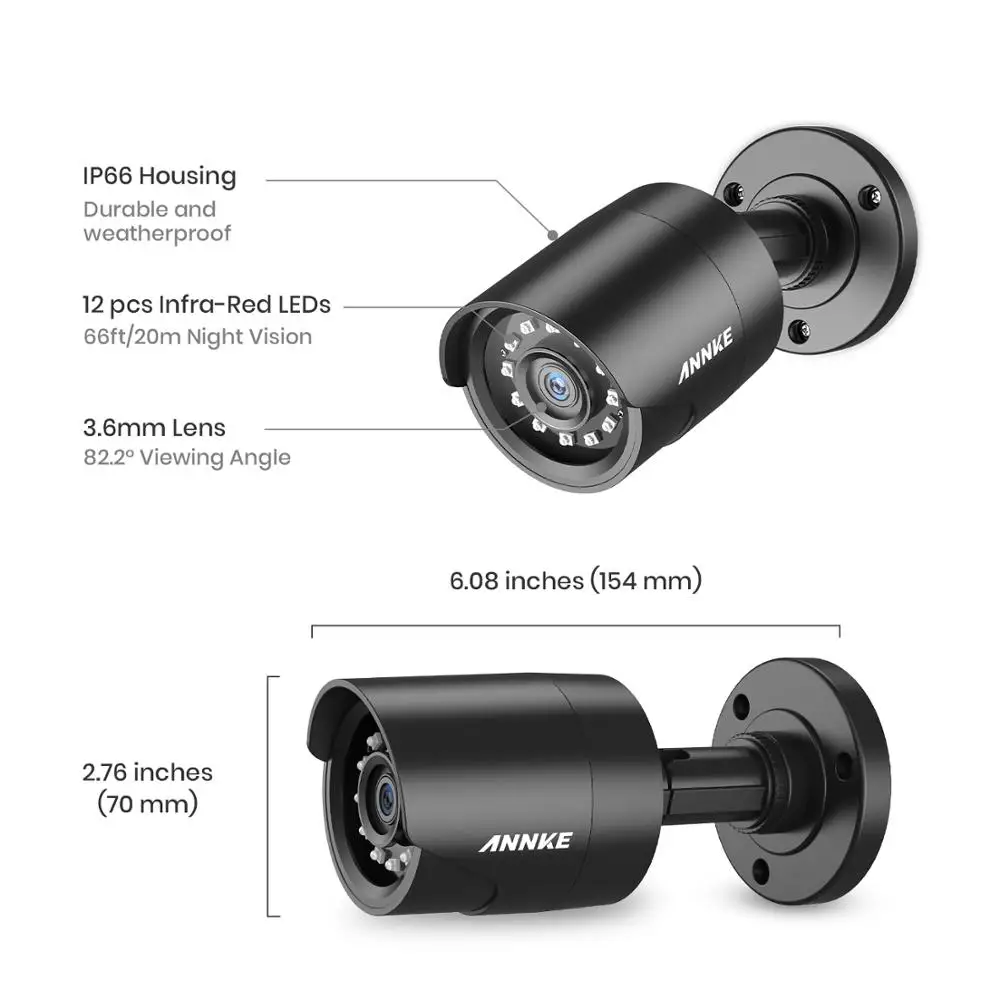 Annke 1080P Tvi Bewakingscamera 2 Stuks 2MP Bullet Kit Outdoor IP66 Weerbestendige Behuizing 66ft Super Nachtzicht Smart ir Cctv Cam