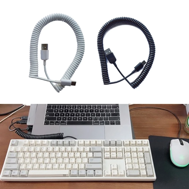 USB C Port Coiled Cable Wire Mechanical Keyboard GH60 USB Cable Type c USB Port for Poker 2 GH60 Keyboard Kit DIY