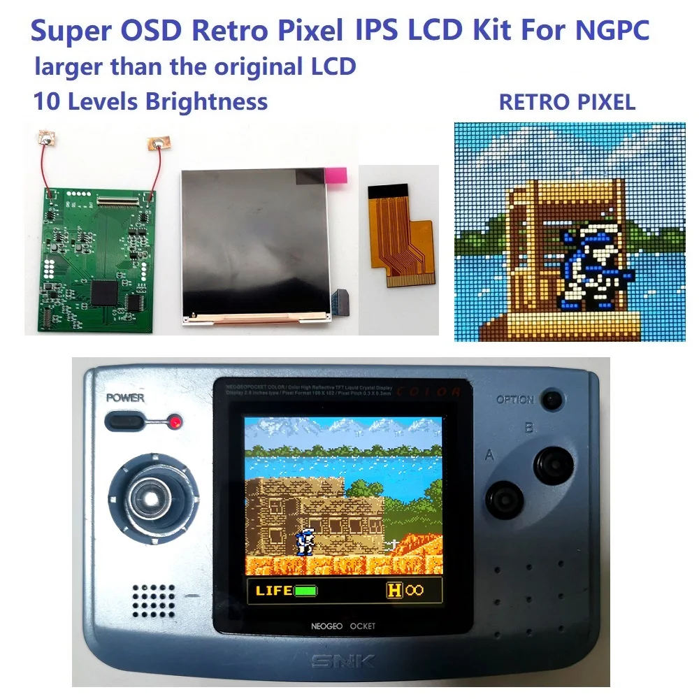 Pantalla LCD IPS para consola de juegos NGPC, versión Super OSD, retroiluminación LCD para NEOGEO Pocket Color