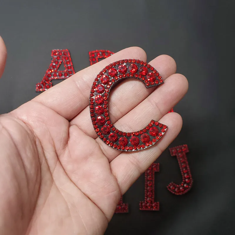 Iron on Clothes A-Z 26pc Red Rhinestones Letters Patches for Clothing Tassel Embroidery Appliques Sticker Stripe Badge Diy Craft