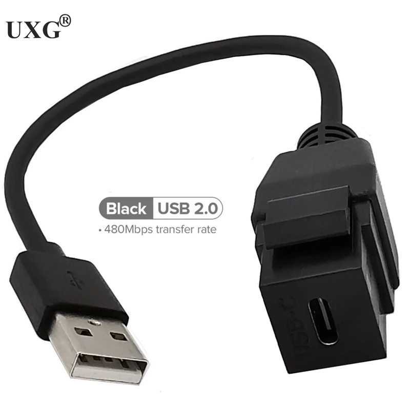 USB 3.1 Type C Keystone Female to USB 2.0 Jack Coupler Inserts Socket Adapter Port Extension Connector for Wall Plate Outlet