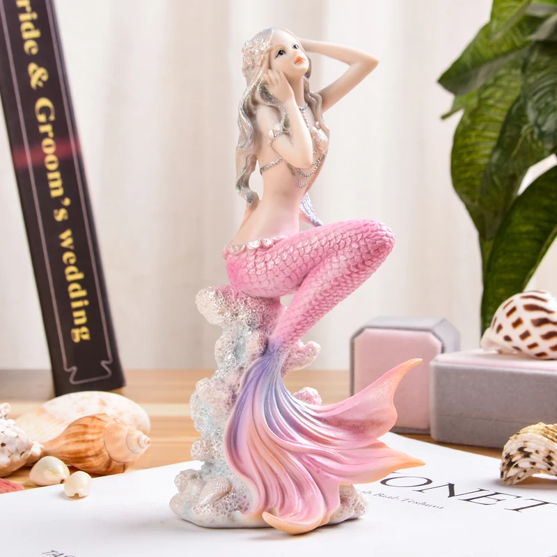 1PCS Lovely Mermaid Princess Doll Ins Creative Home Decorations Mermaid Living Room Decoration Desktop Resin Craft Decor LB881