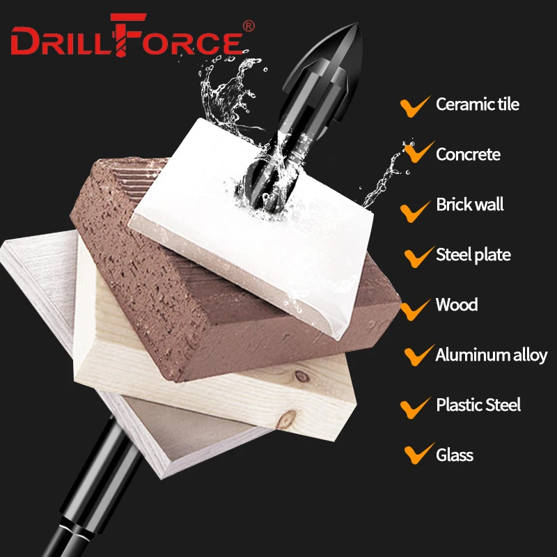 Drillforce الصليب عرافة بلاط مثقاب الخشب s كوب سيراميك ثقب الخرسانة فتاحة 4 شفرات كربيد تلميح تويست مثقاب الخشب 3/4/5/6/8/10/12 مللي متر