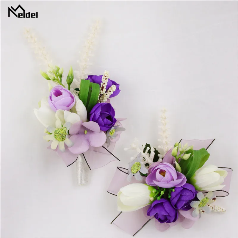 Meldel Hochzeit Bouton Corsage Pins für Männer Brautjungfern Handgelenk Armband Groomsmen Boutonniere Prom Anzug Ehe Zubehör