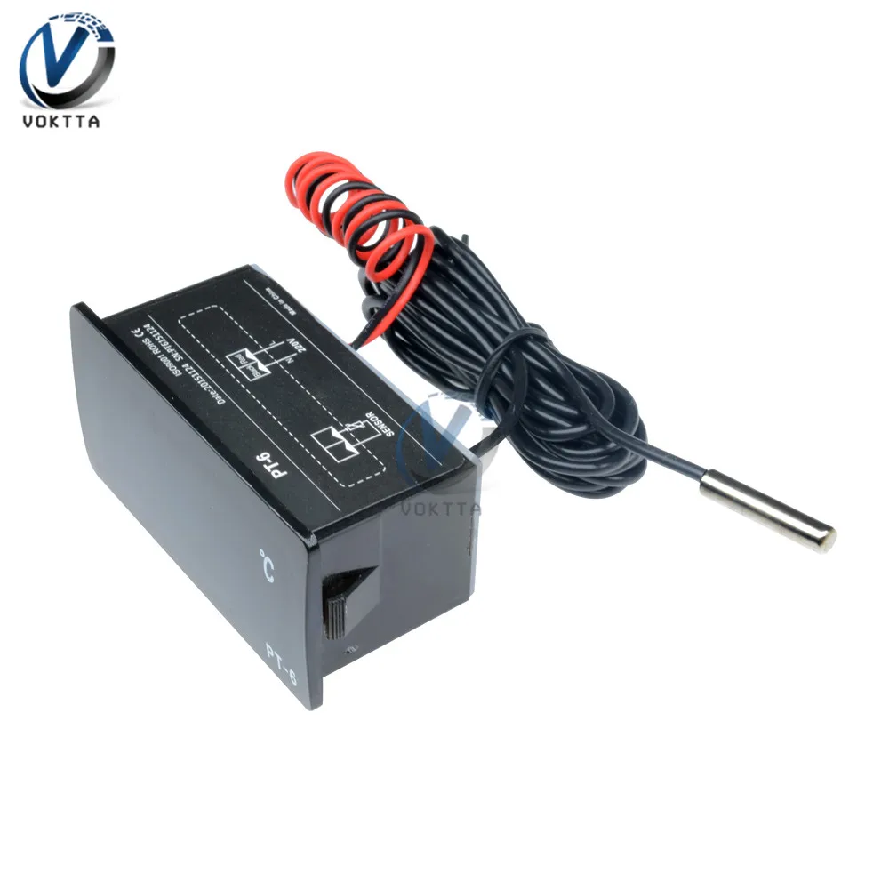 PT-6 Kỹ Thuật Số Xe Nhiệt Kế Xe Đồng Hồ Đo Nhiệt Độ Màn Hình AC 220V Ô Tô Nhiệt Kế 2M NTC Cảm Biến Bảng Điều Khiển Màn Hình