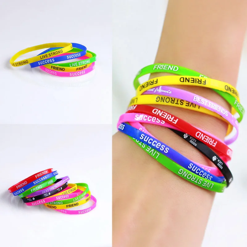 Sports Best Friend Printed Letters Luminous Silicone Bracelets & Bangles Women Fluorescent Rubber Fitness Wristband Bracelet