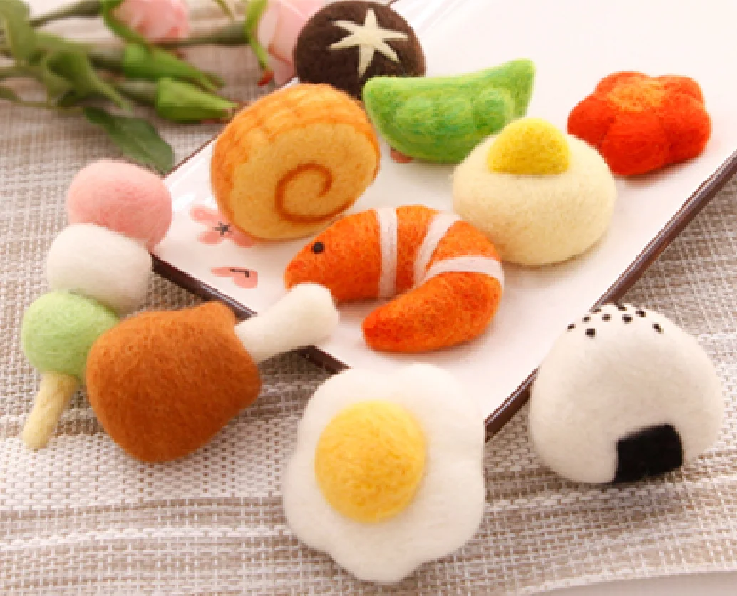 Cute food wool needlepoint kit egg shrimp mushroom wool felt needle felting keychain craft needlecraft DIY handmade