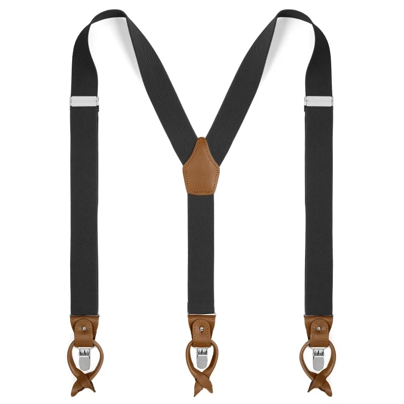 

Man's Dual Clips Braces Suspenders Genuine Leather Suspenders Suspensorio Father/Husband's Gift 3.5*120cm