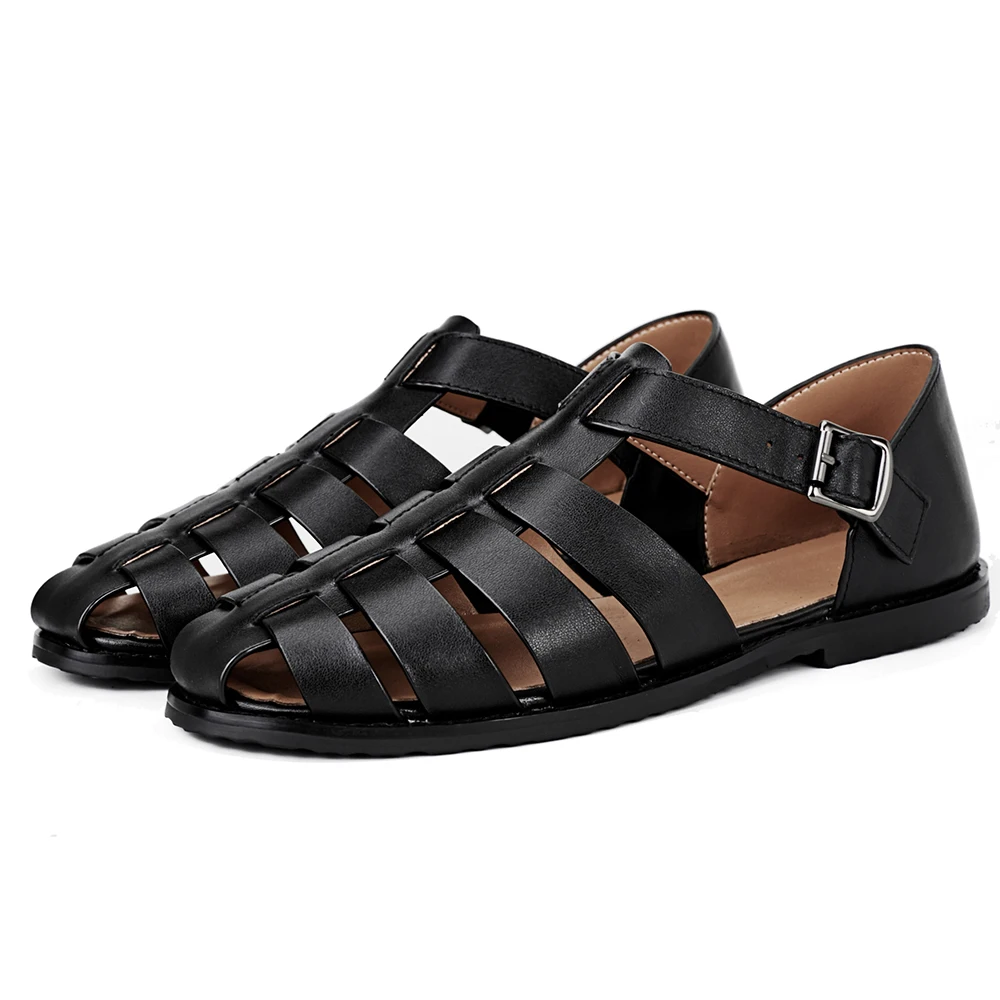 Summer Open-toed Flat-bottomed Roman Sandals Men Breathable Beach Shoes Designer Sandals Designer Sandals Genuine Leather Spring