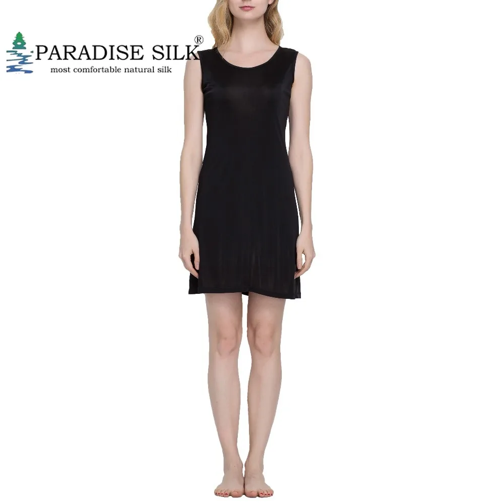 

Womens Sleepwear 100% Pure Silk Knit Sleeveless Wide Shoulder Full Slips Underwear Dress Size M L XL XXL