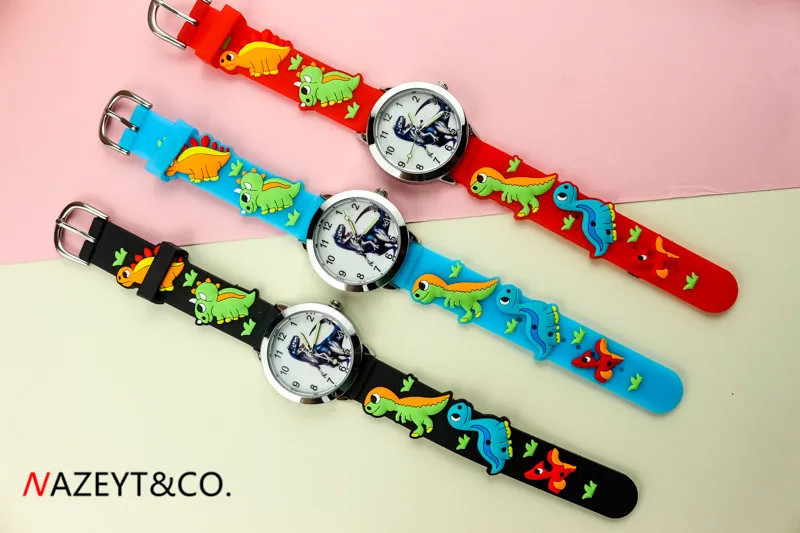 Reloj de cuarzo con esfera de dinosaurio para niños y niñas, pulsera con correa de silicona 3D de dibujos animados, el mejor regalo, nuevo