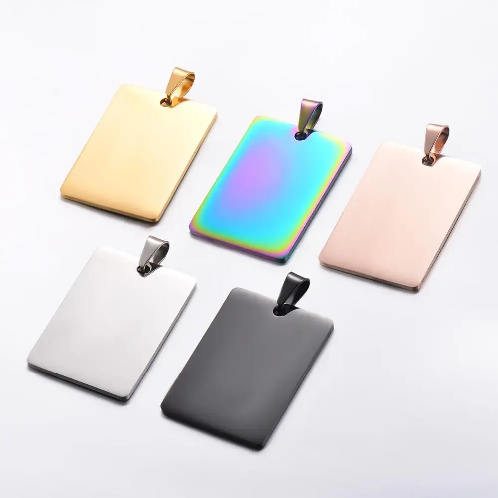 3pcs unique 5 Colors Rectangle  Military Army Style Stainless Steel Dog Tags Chain Mens Pendant Necklace Jewelry