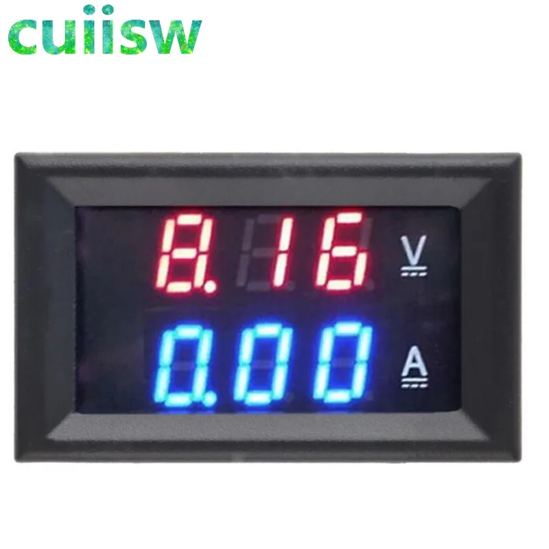 1 قطعة تيار مستمر 0-100 فولت 10A الفولتميتر مقياس التيار الكهربائي الأحمر + الأزرق/الأحمر + الأحمر LED أمبير المزدوج الرقمي فولت متر مقياس LED العرض