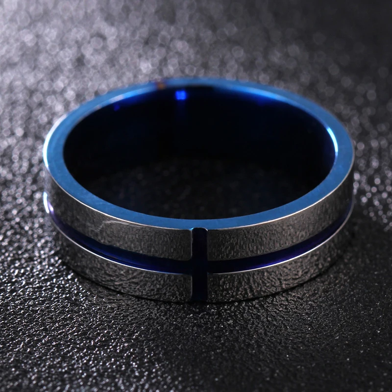 MANGOSKY 316 Stainless Steel Blue Cross Titanium Ring for Men and Women