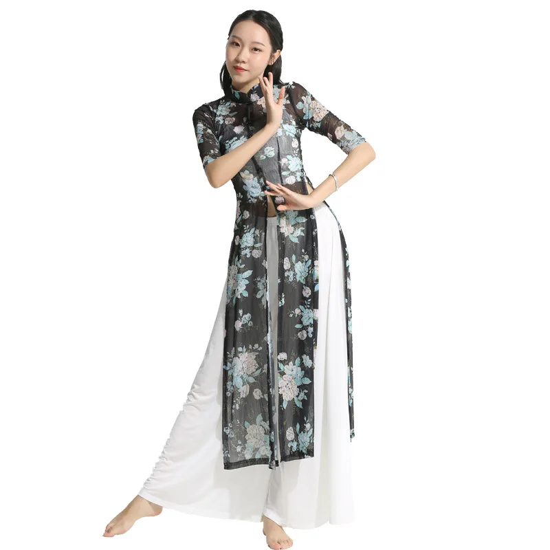 

Oriental Dance Dress Chinese Classical Dance Women Pants Ladies Transparent Mesh Cheongsam Shirt Classical Dance Clothings