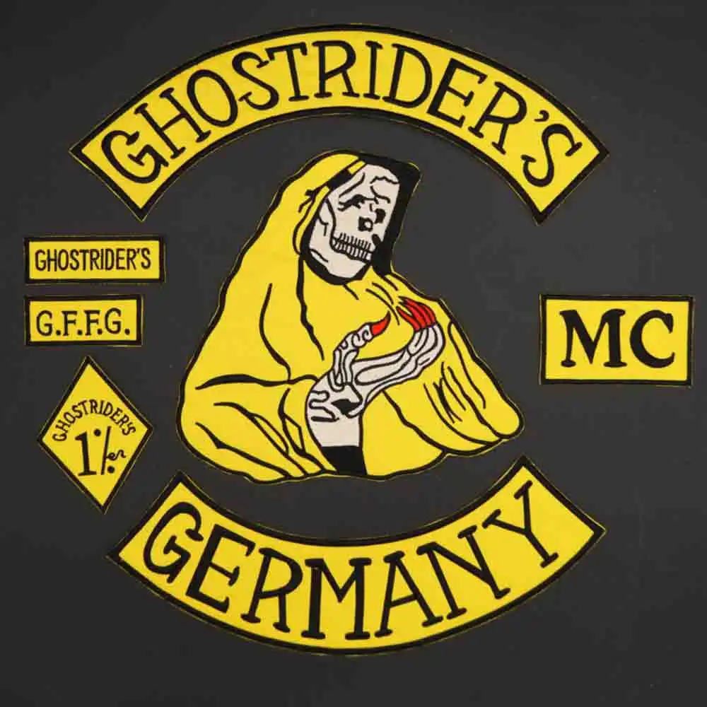 GHOSTRIDER'S GERMANY Embroidered Iron on Backing Motorcycle Biker Patch For Clothing Hat Bags