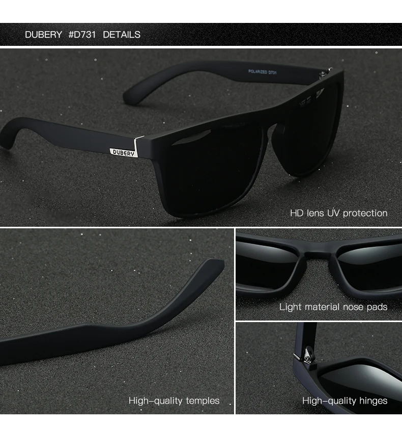 DUBERY خمر النظارات الشمسية المستقطبة الرجال نظارات شمسية للرجال القيادة الأسود مربع Oculos الذكور 10 ألوان نموذج UV400 731