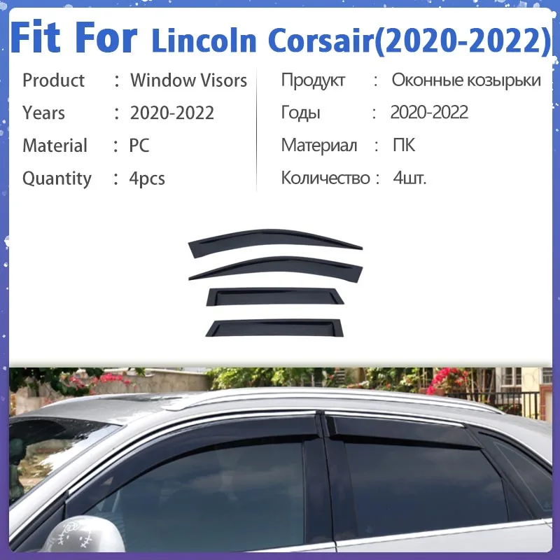 Window Visor Guard for Lincoln Corsair 2020-2022 Vent Cover Trim Awnings Shelters Protection Sun Rain Deflector Auto Accessories