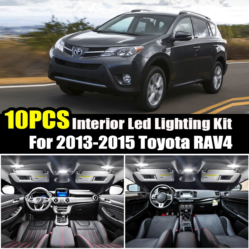 For Toyota RAV4 2013 2014 2015 10pcs License Plate Light T10 w5w White LED Lights Bulb Interior Map Dome Trunk Lamp