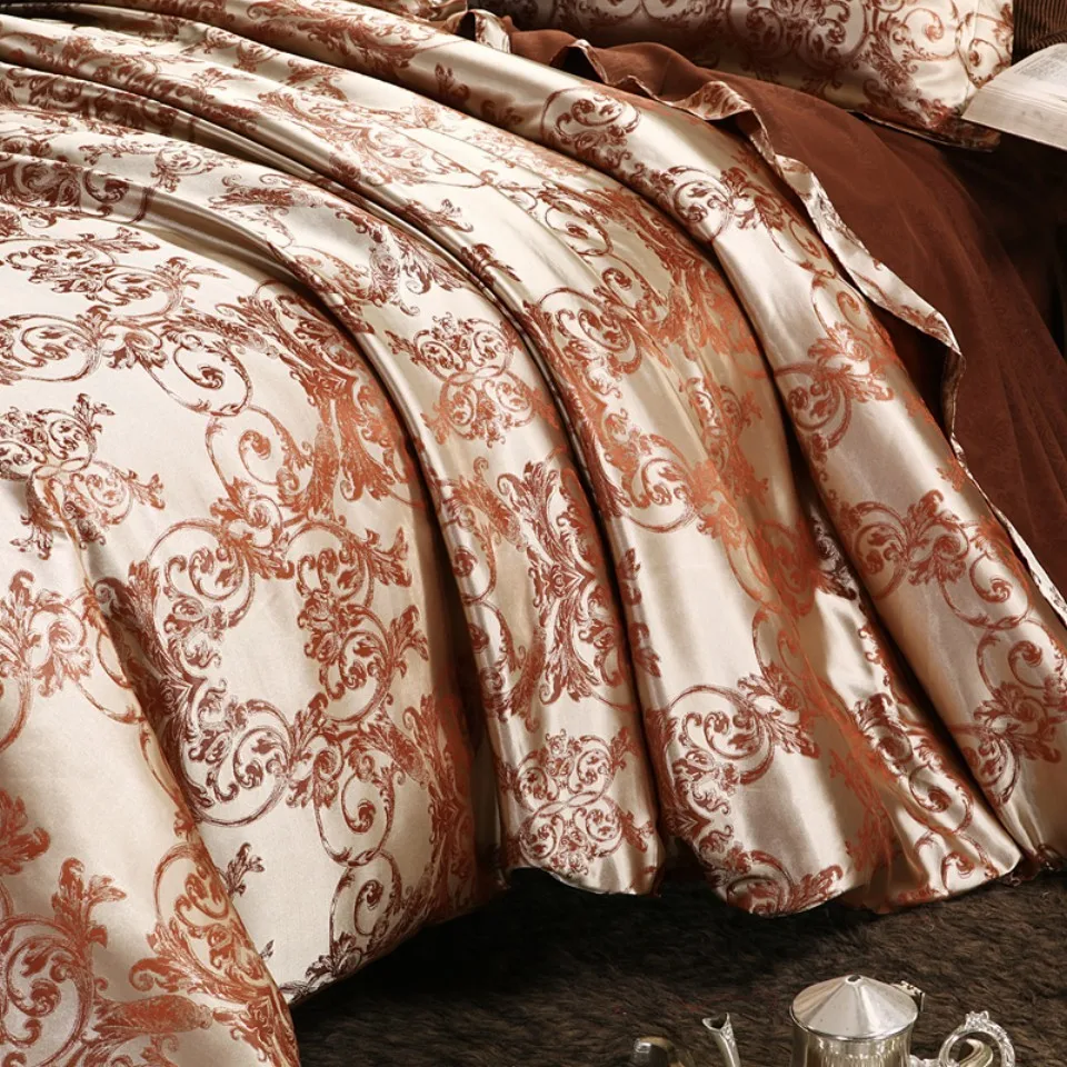 Satin Jacquard Bedding Set Luxury Bed Linens European Style Duvet Cover Queen King Size For Adults