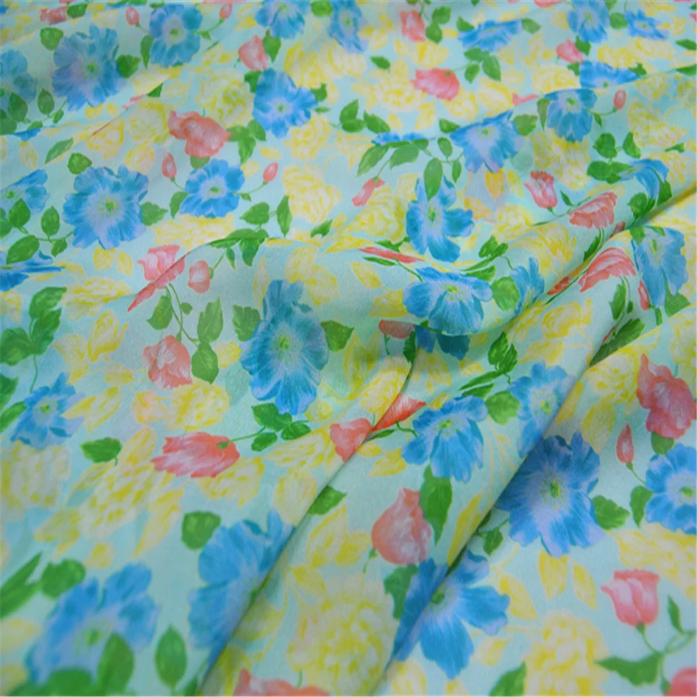 Modern Colorful Floral Design Graceful Lovely Silk Chiffon Fabric with Natural Material for Girl Dress