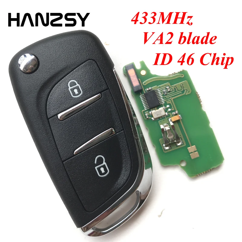 

2 Buttons 433mhz Remote Key For Peugeot 208 207 307 308 408 Modified Car Flip Folding key Chip ID46 VA2/HU83 Blade CE0536