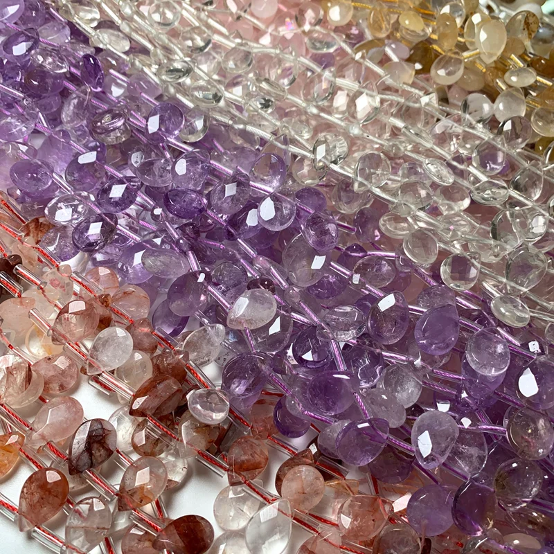 8X12MM Amethyst powder crystal white crystal Drop Charms Jewelry Making Accessories Faceted Teardrop Beads DIY Necklace Pendant