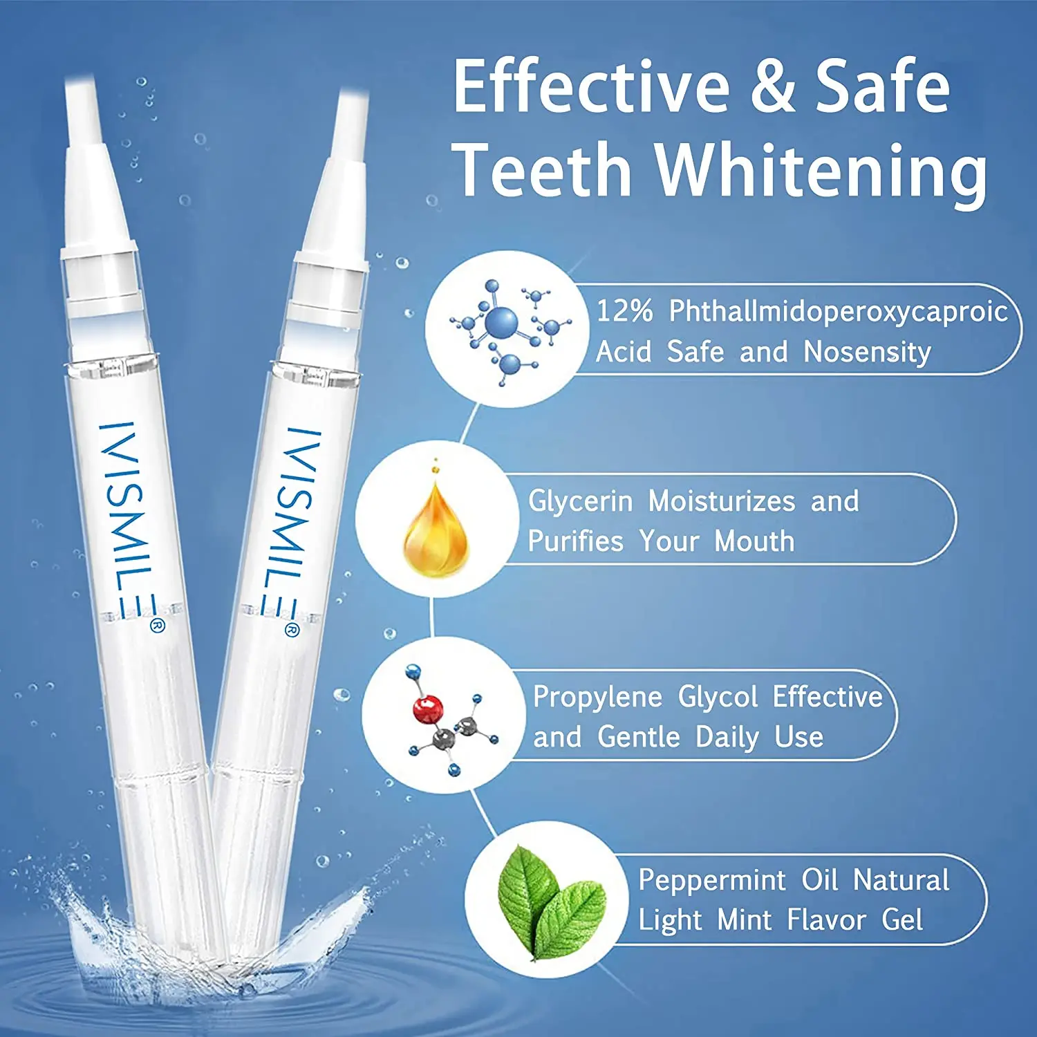 Denti 4 pezzi penna sbiancante12 % PAP IVISMILE Gel sbiancante per denti indolore e sensibilità sbiancamento dei denti adatto ai viaggi naturale